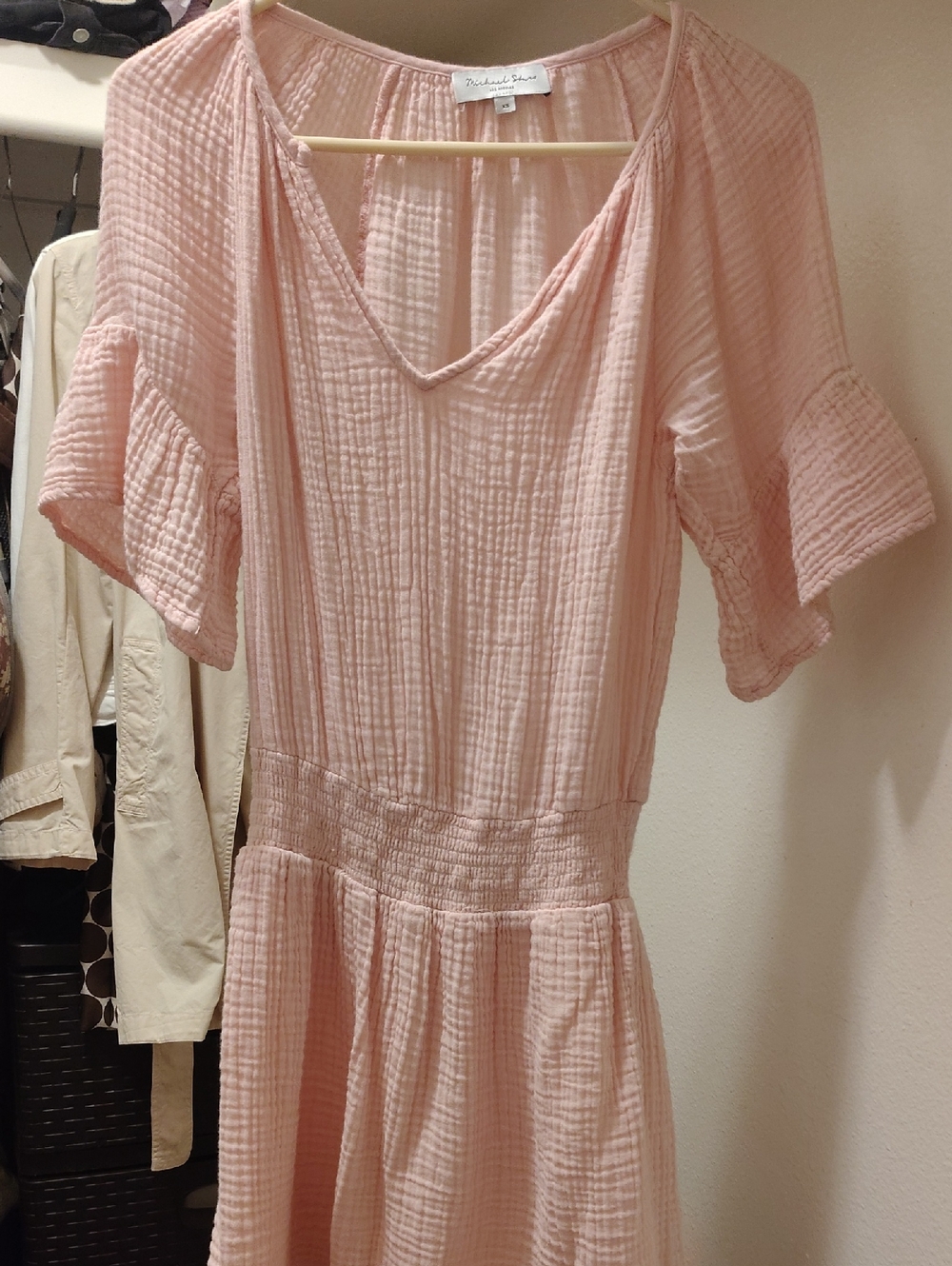 Michael Stars Blush Pink Gauze V-Neck Midi Dress